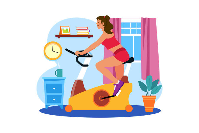 Girl using gym cycle  Illustration