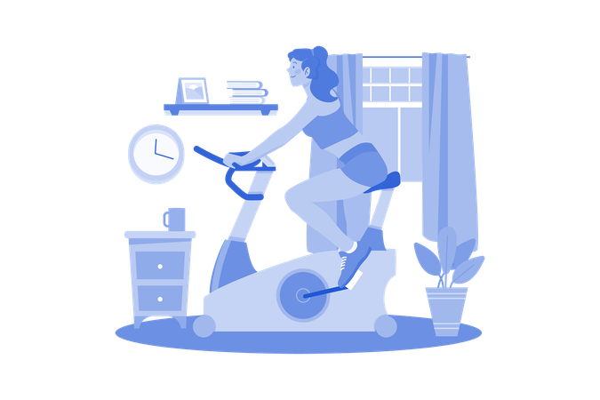 Girl using gym cycle  Illustration