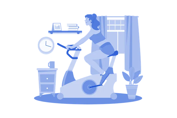 Girl using gym cycle  Illustration