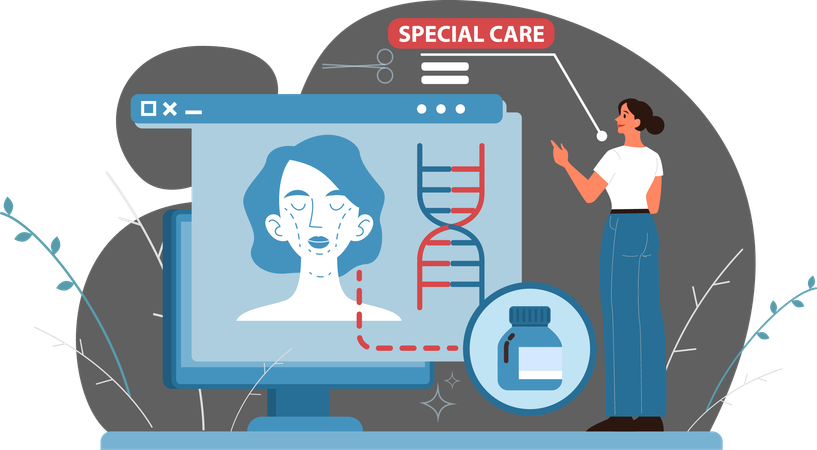 Girl using healthcare app to find medicine  Illustration