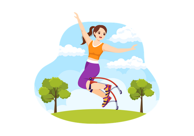 Girl using Jumping Boots Illustration