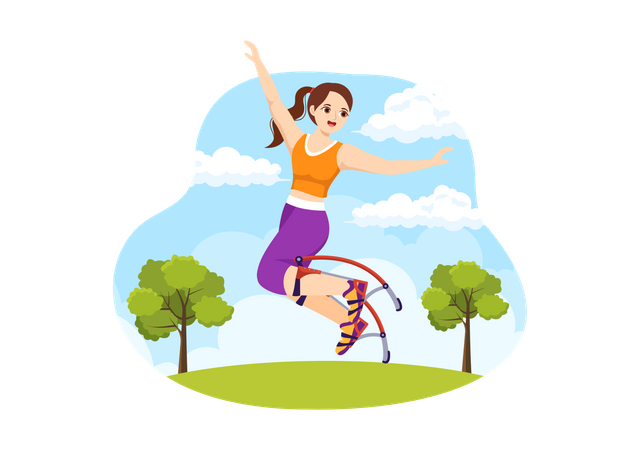 Girl using Jumping Boots  Illustration