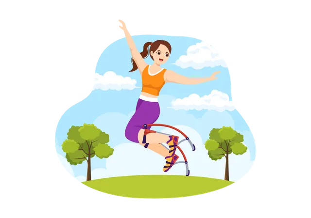 Girl using Jumping Boots  Illustration