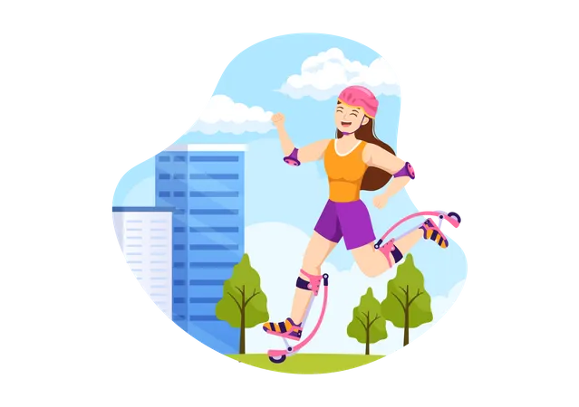 Girl using jumping stilts Illustration
