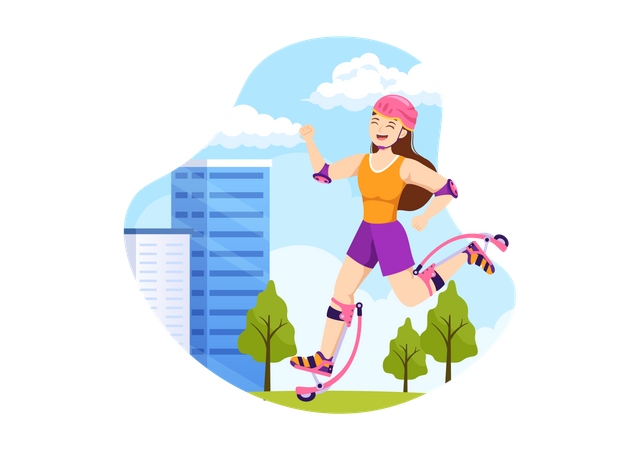 Girl using jumping stilts  Illustration