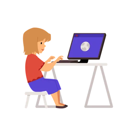 Girl using keyboard to type on computer  Illustration