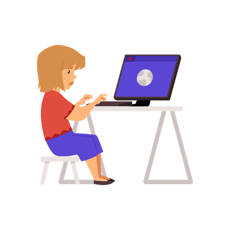 Girl using keyboard to type on computer  Illustration