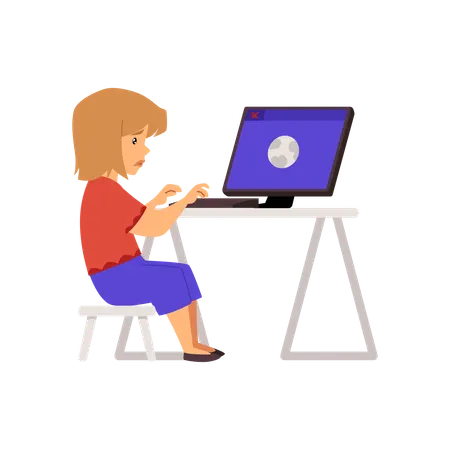 Girl using keyboard to type on computer  Illustration