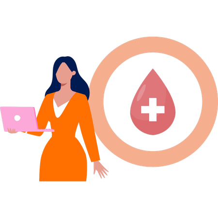 Girl using laptop for healthy blood tips  Illustration