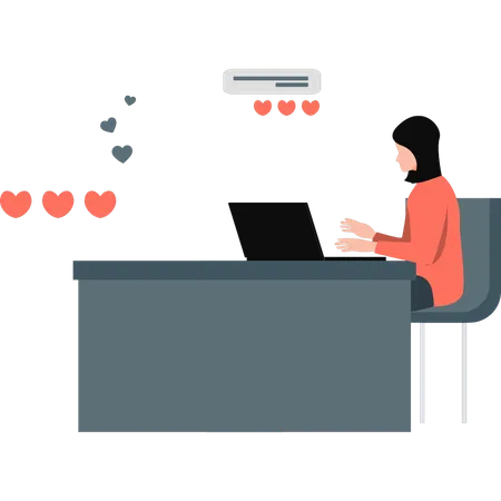 Girl using laptop for online dating  Illustration