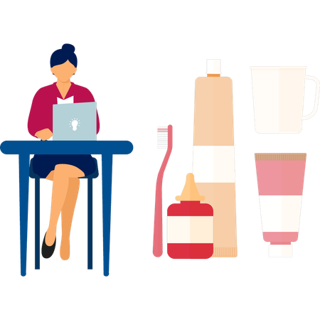 Girl Using Laptop To Buy Medicine  Illustration