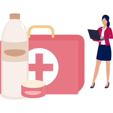 Girl Using Laptop To Order Medicine Online  Illustration