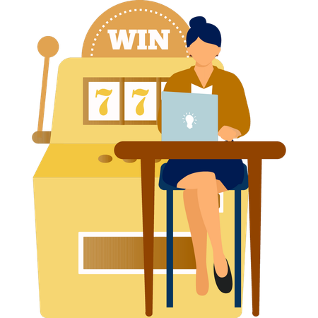 Girl using laptop to win gambling game  Illustration