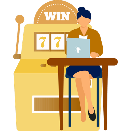 Girl using laptop to win gambling game  Illustration