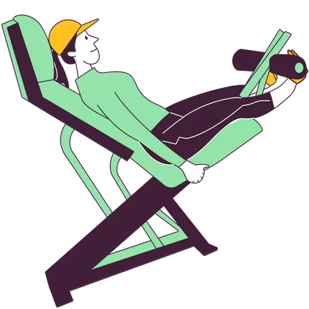 Girl using leg extension machine in gym  Illustration