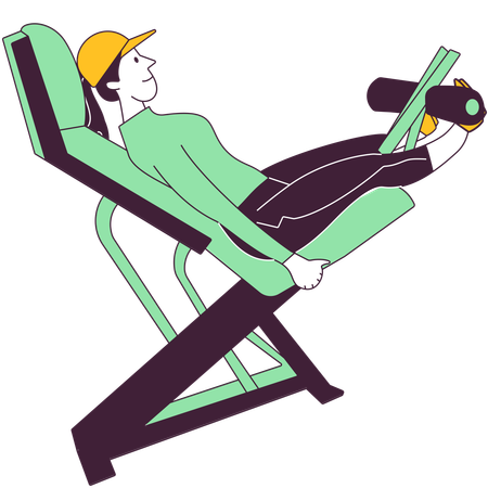 Girl using leg extension machine in gym  Illustration