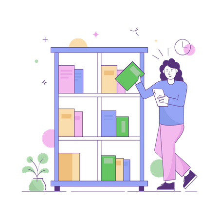Girl using library during distance learning Illustration