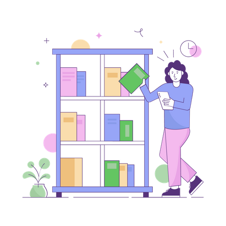 Girl using library during distance learning  Illustration