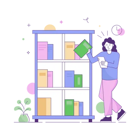 Girl using library during distance learning  Illustration