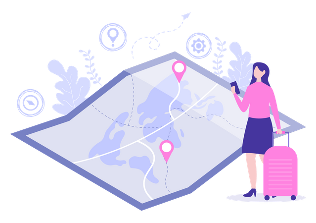 Girl Using location finding app  Illustration