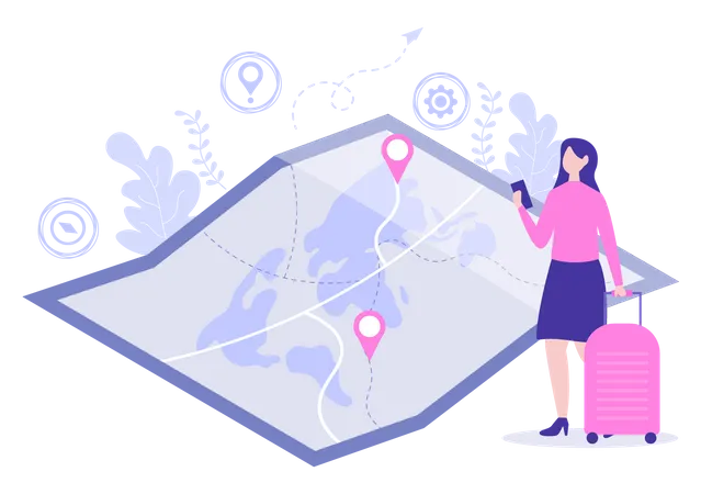 Girl Using location finding app  Illustration