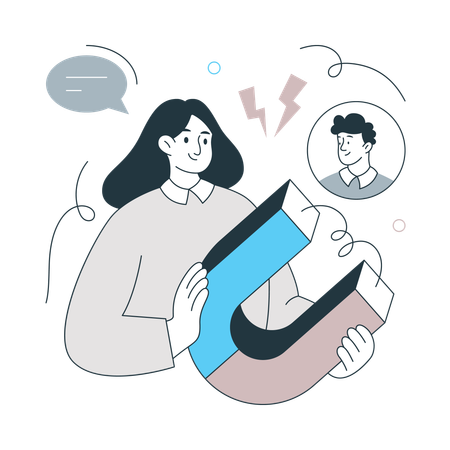 Girl using magnet doing Customer Engagement  Illustration