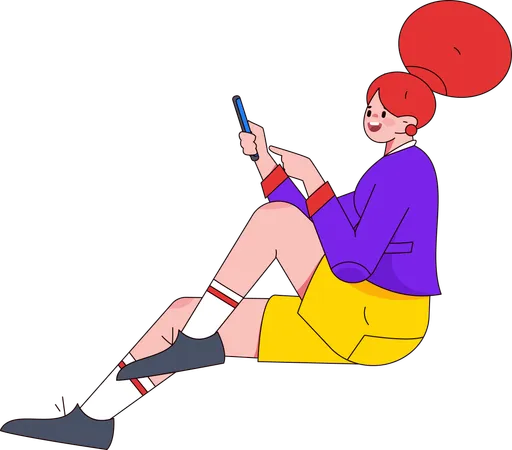 携帯電話を使う女の子  イラスト