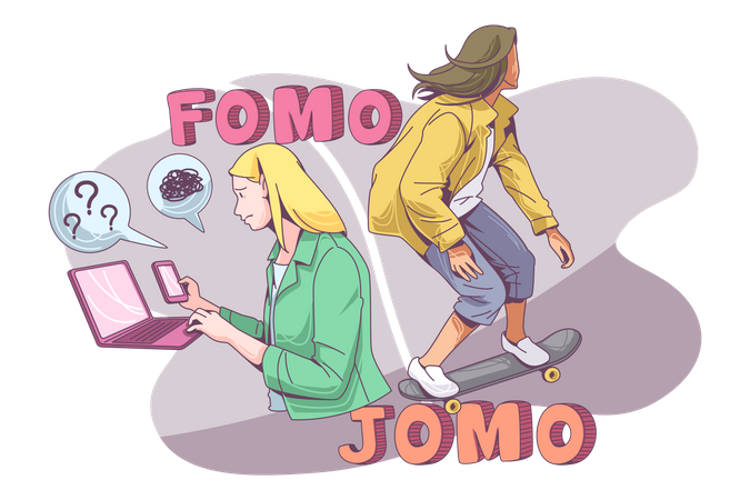 Girl using mobile and skatebaording Illustration