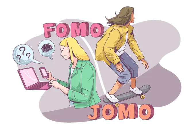Girl using mobile and skatebaording Illustration