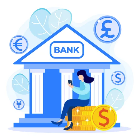 Girl using mobile banking app  Illustration