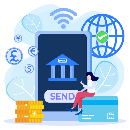 Girl using mobile banking facilities  Illustration