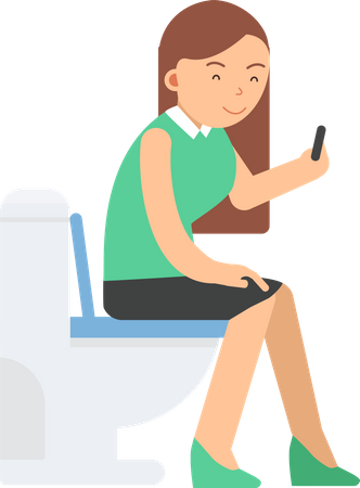 Girl using mobile in toilet Illustration