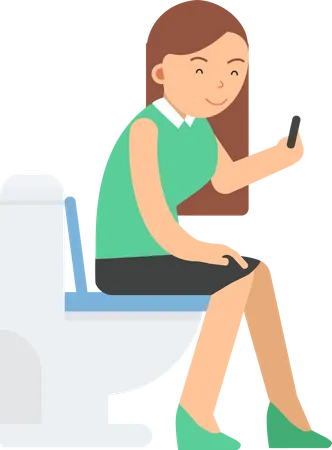 Girl using mobile in toilet  Illustration