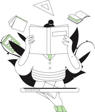 Girl using mobile online reading book  Illustration