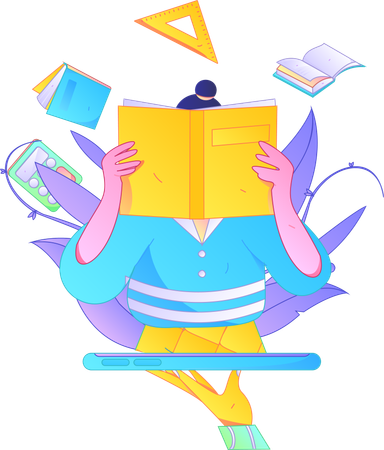 Girl using mobile online reading book  Illustration