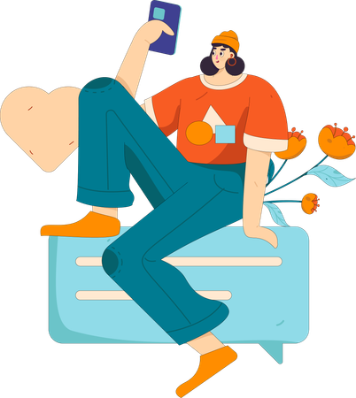 Girl using mobile phone  Illustration