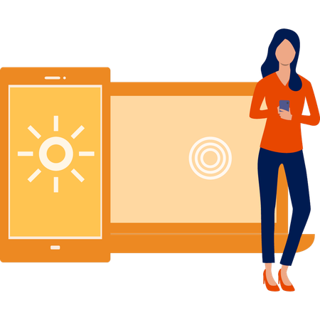 Girl Using Mobile Phone  Illustration