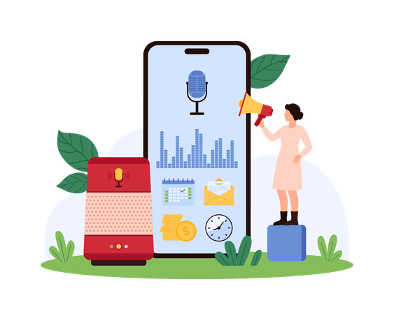 Girl using mobile voice assistant  Illustration