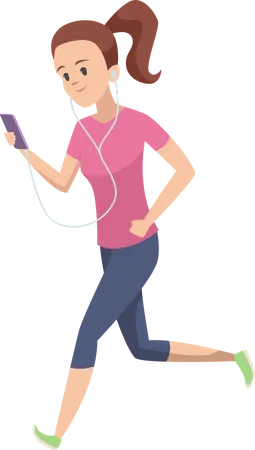 Girl using mobile while running  Illustration