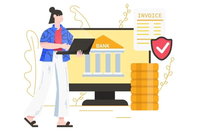 Girl using net banking  Illustration