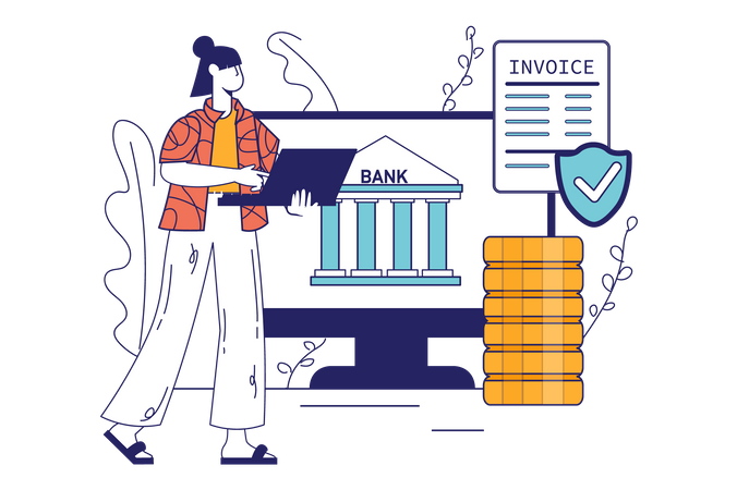 Girl using net banking  Illustration