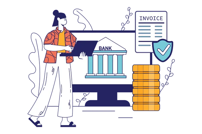 Girl using net banking  Illustration