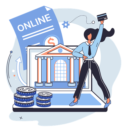 Girl using online banking platform  Illustration