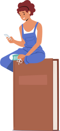 Girl using Online Library  Illustration