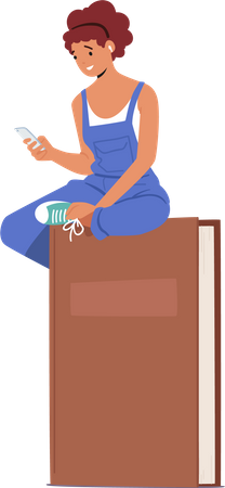 Girl using Online Library  Illustration