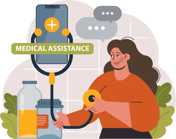 Girl using online medical assistance app  Illustration