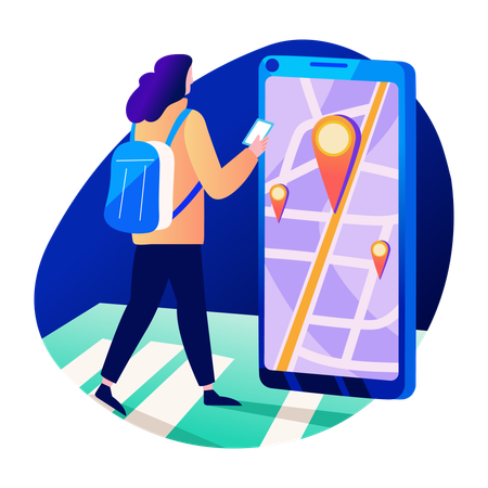 Girl using online navigation app  Illustration