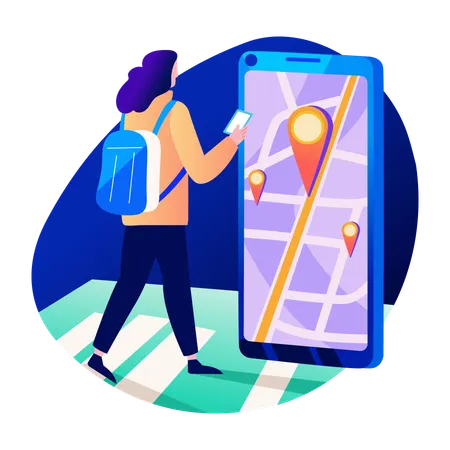 Girl using online navigation app  Illustration