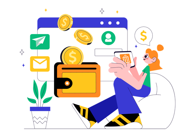 Girl using online wallet  Illustration