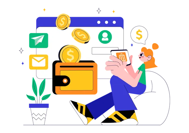 Girl using online wallet  Illustration
